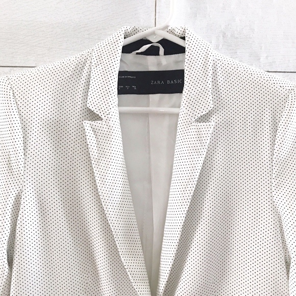 Zara White Black Polka Dot Boyfriend Blazer - Picture 2 of 8